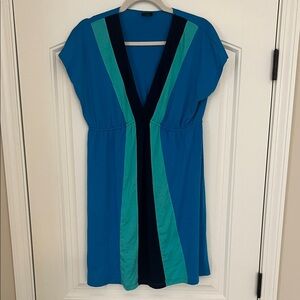 Faded Glory Women’s Royal Blue Dress with Teal & Aqua Stripe Panels. Sz S(4-6)